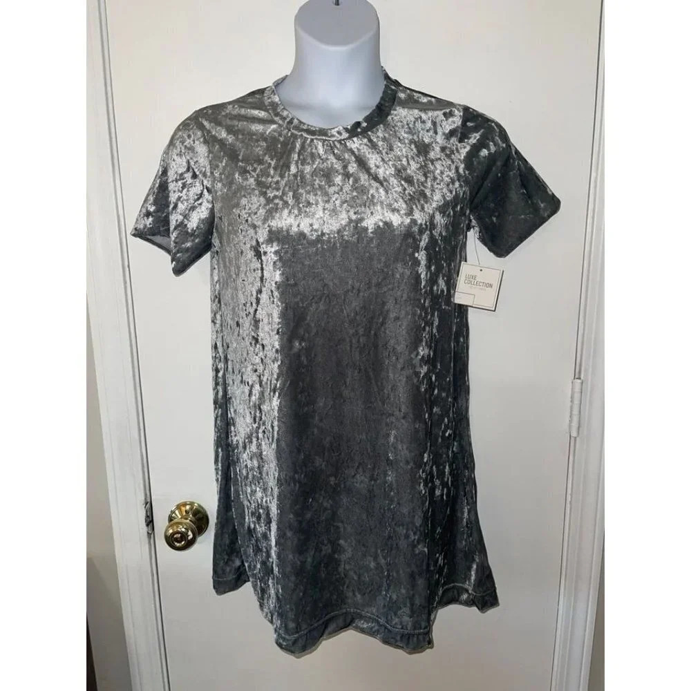 Crushed Velvet Gray Dress – Medium, Chic & Stretchy#0278
